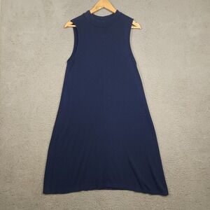 JOAN VASS Dress Womens Large Mock Neck Sleeveless Blue Knit A-Line Dress‎